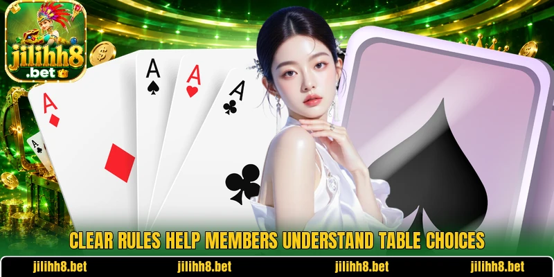 Clear rules help members understand table choices Clear rules help members understand table choices